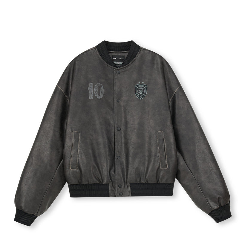 FPA Badge Leather Baseball Jacket - Chinese Streetwear American Motorcycle Racing Style Short Baseball Collar Jacket for Men
