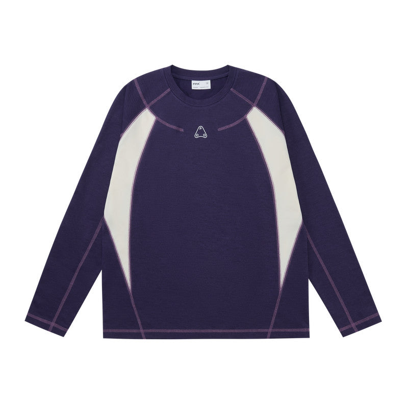 FPA Color-Block Stitching Sports T-Shirt | Chinese Streetwear Fall Loose Fit American Style Design Crew Neck Long Sleeve