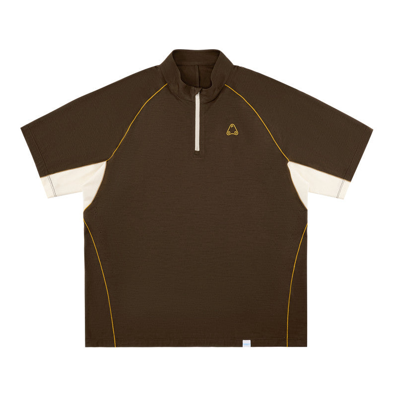 FPA COOLMAX Wool Panel Short Sleeve Outdoor Sports Quick-Dry Half-Zip Couples Cycling T-Shirt