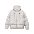 FPA Double-Zip Hooded Down Jacket with Structured Silhouette, Winter Warm 90% White Duck Down, Couple Style in Gray-White