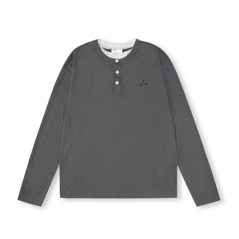 FPA Two-Tone Knit Long-Sleeve Tee - Chinese Streetwear Trendy Loose Round Neck Spring Casual Couple T-Shirt
