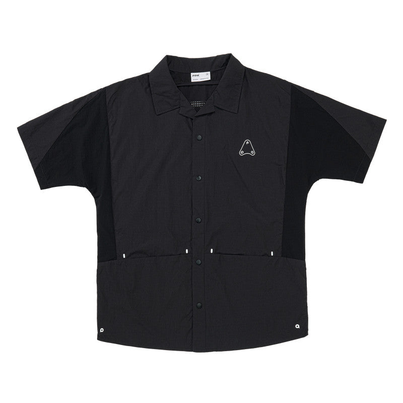 FPA Breathable Original Yarn Sun Protection 50+ Paneled Logo Shirt - Loose-Fit Black Spread Collar Men's Shirt