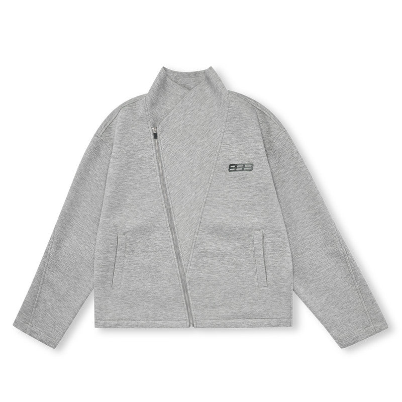 FPA Bias-Cut High-Collar Cropped Jacket - Chinese Streetwear Trendy Loose Spring Casual Unisex Coat