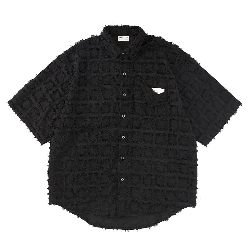 FPA Fringe Plaid Short-Sleeve Shirt – Summer Streetwear Unisex Loose Half-Sleeve Shirt