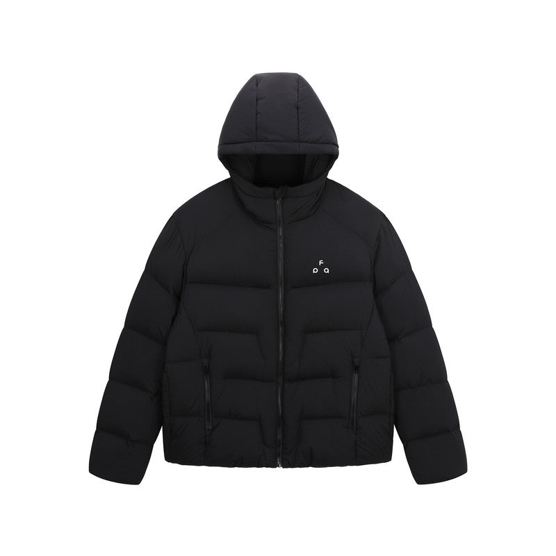 FPA Brand Hooded Outdoor Logo Down Jacket - Couple Style Winter Warm Coat, Basic Black Down Jacket for Men