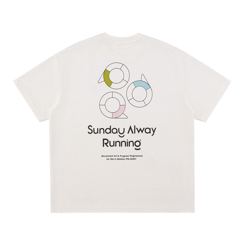 FPA Rotating Motion Pattern Print T-Shirt | Outdoor Cooling Quick-Dry Summer Crew Neck Unisex White Short Sleeve