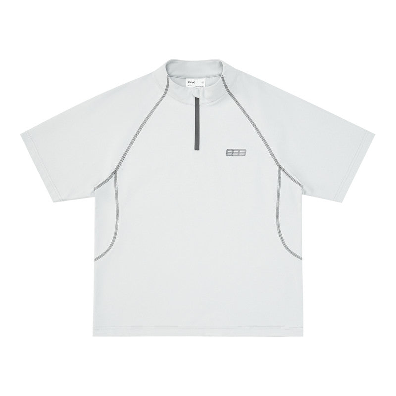 FPA Sorona Quick-Dry Color-Block Hasso Sports Short Sleeve T-Shirt - Chinese Streetwear American Style Half-Zip Couple Tee for Men