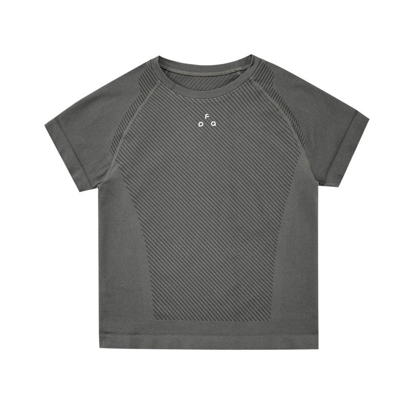 FPA Women's Round Neck Seamless Knit Short Sleeve T-Shirt - Basic Logo Casual Slim Fit Summer Tee