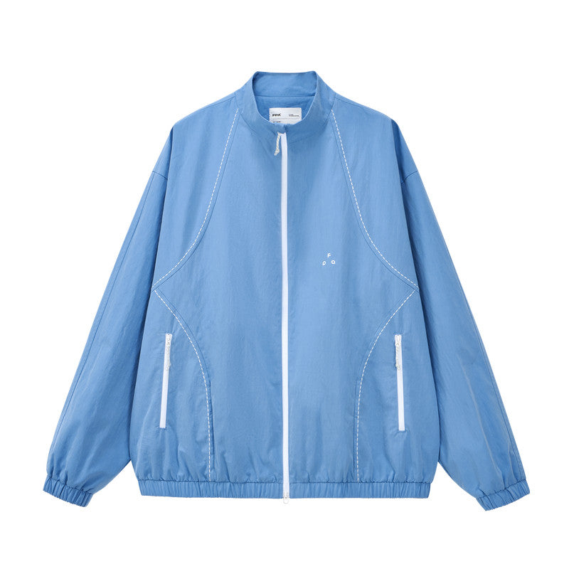 FPA Rice Grain Embroidery Casual Jacket 2026 New Style Pocket Zipper Contrast Color Couple Autumn Sports Stand Collar Coat