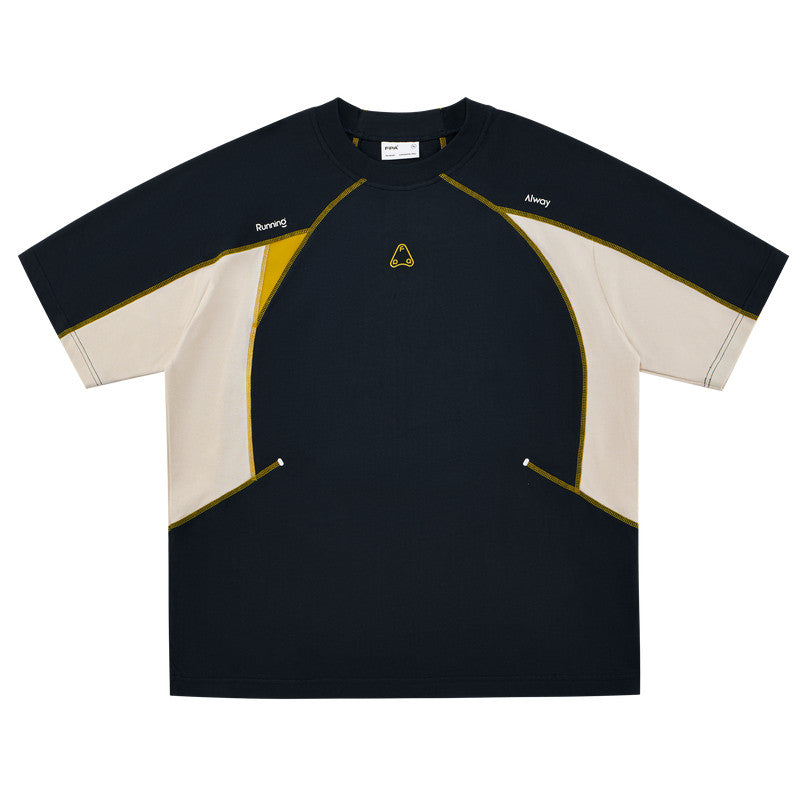 FPA 7A Antibacterial Quick-Dry Contrast Stitch Short Sleeve Outdoor Sports Cool Summer Round Neck Couple T-Shirt for Men