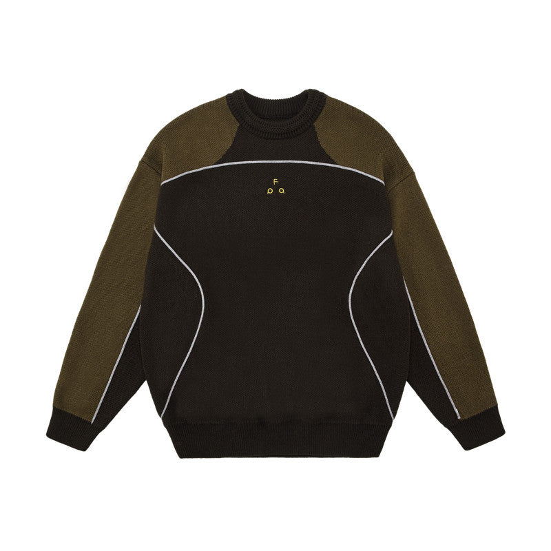 FPA Round Neck Anti-Pilling Contrast Logo Faux Mohair Sweater Vintage Patchwork Casual Couple Knit Top for Men