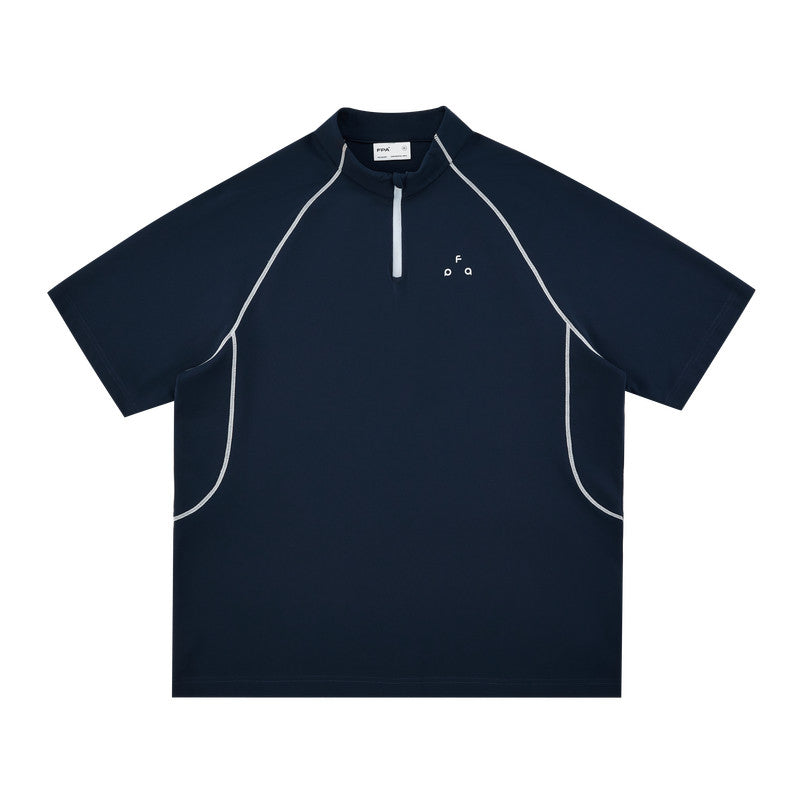 FPA 5A Antibacterial Quick-Dry Stand Collar Short Sleeve Contrast Stitch Half-Zip Summer Outdoor Cycling T-Shirt
