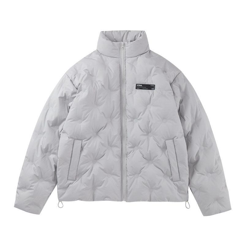 FPA Light Blue Quilted Diamond Pattern Down Jacket – Chinese Streetwear Brand Winter Thickened Short Couple Down Coat for Men