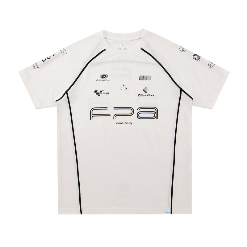 FPA COOLMAX Racing Contrast Stripe Athletic Short Sleeve Tee – Summer Quick-Dry Cool-Touch Fitted Crew Neck T-Shirt for Men