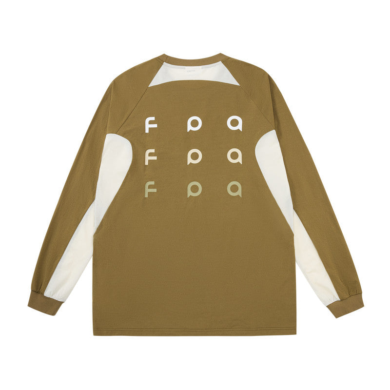 FPA Hydrogen Plain Mercerized Outdoor Sports Long Sleeve T-Shirt – Autumn Color-Block Crew Neck Retro National-Chic Top