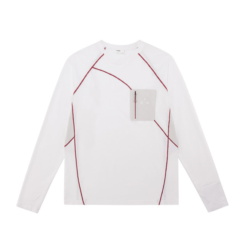 FPA Sports Sealed Pocket Long Sleeve Tee – Spring/Fall Outdoor Casual Contrast Color Crew Neck Base Layer, Chinese Streetwear T-Shirt for Men