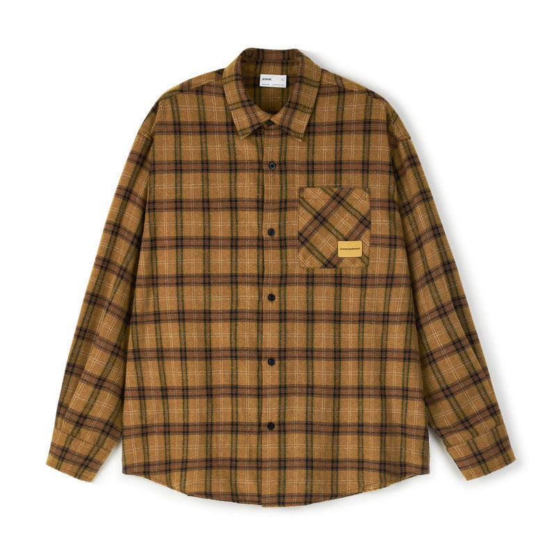 FPA Vintage Plaid Casual Shirt – Retro Textured, Loose Fit, Long Sleeve, Spring/Fall, Unisex
