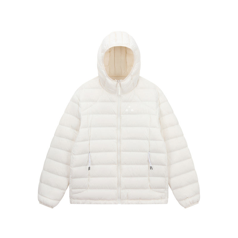 FPA Brand Triangle Logo Hooded Down Jacket - Autumn/Winter Sports Lightweight Warm Couple Ribbed Down Coat for Men