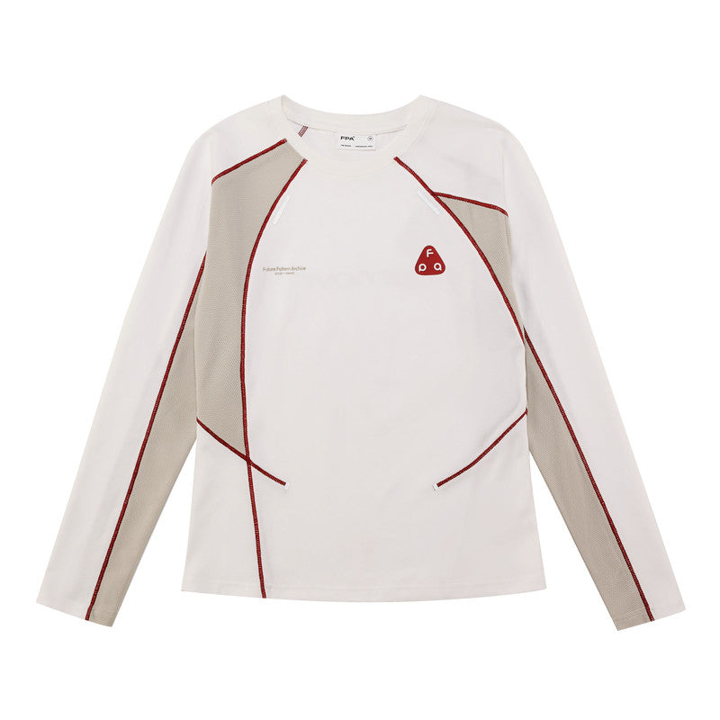 FPA Women's Long-Sleeve Color-Block Tee, Spring High-Design Slim-Fit Casual Crew Neck Top