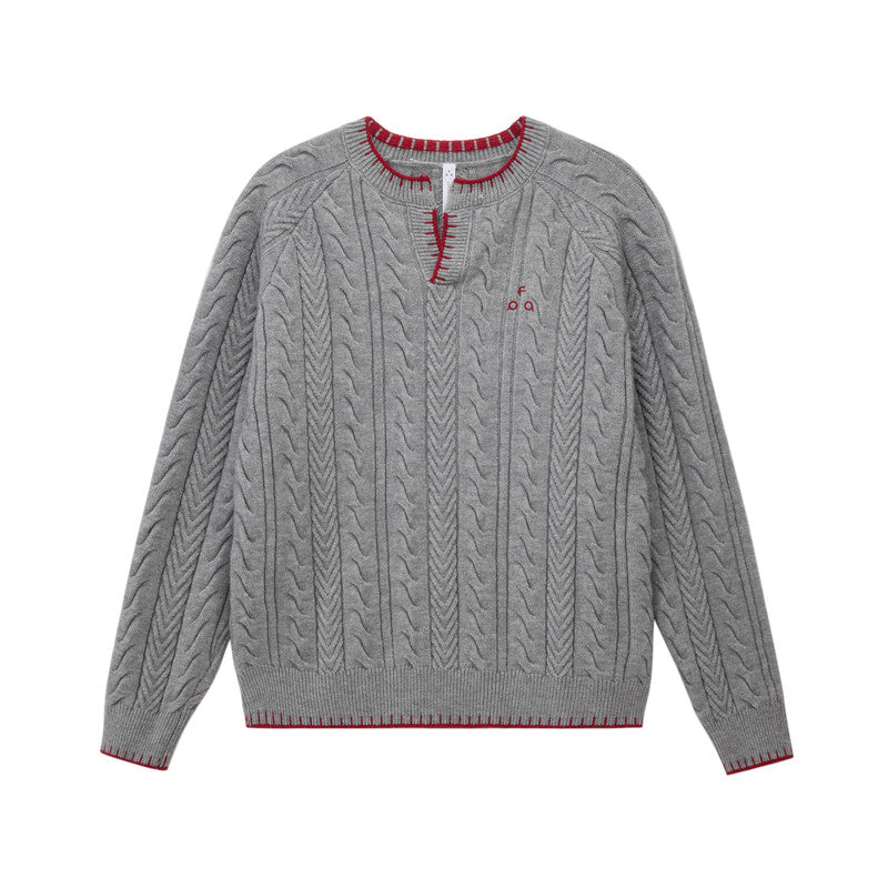 FPA Henry Neck Casual Pullover Sweater – Retro V-Neck Design, Premium Knit Couple Sweater for Spring & Autumn