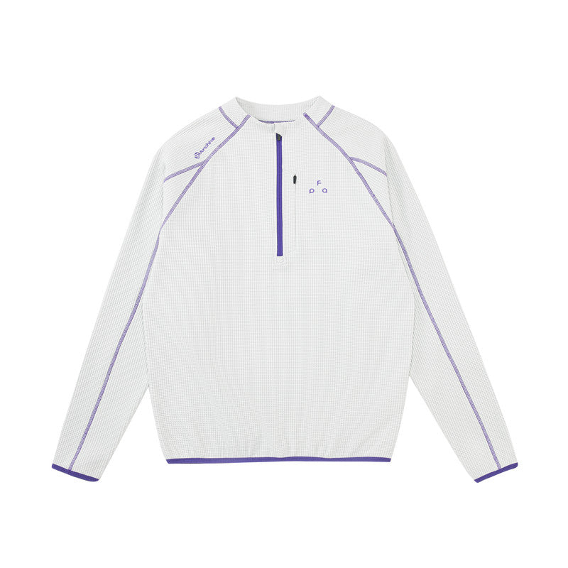 FPA Quick-Dry UPF50+ Sun Protection Long-Sleeve Sports Tee, Spring/Fall Chinese Street Style Half-Zip Half-High Collar Loose Fit Couple T-Shirt