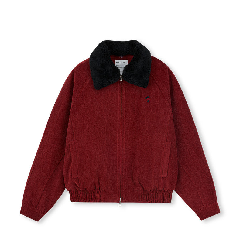 FPA Detachable Fur Collar Chenille Quilted Flight Jacket – Unisex Loose Fit Bomber for Fall/Winter