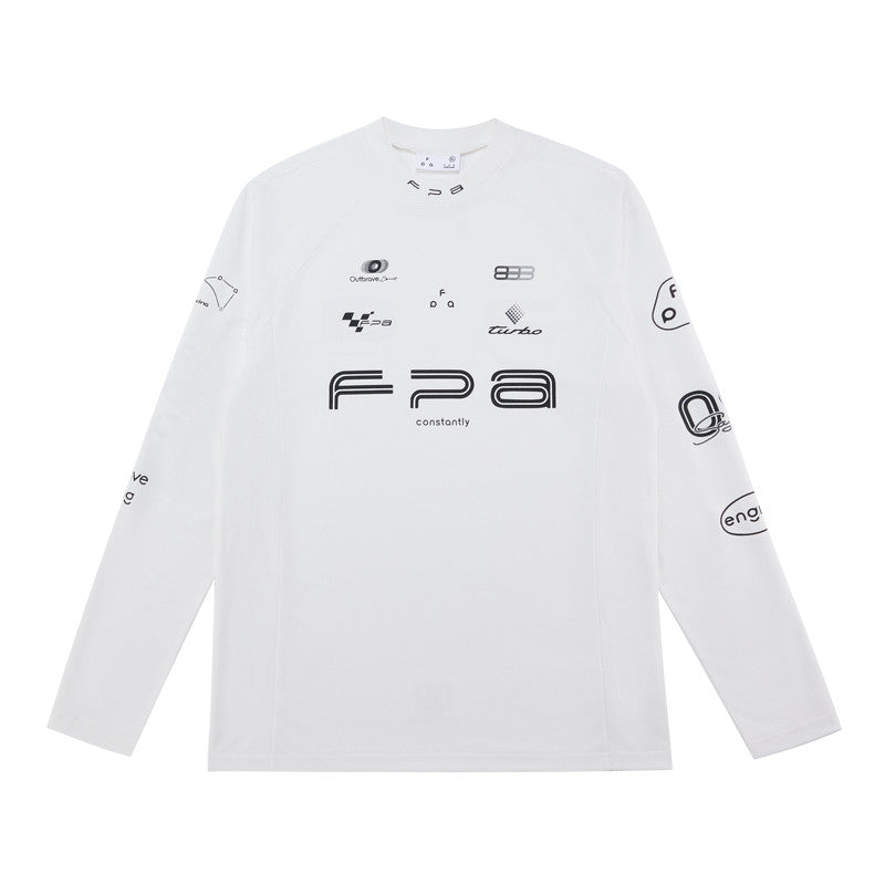 FPA Moisture-Wicking Half-Zip Long-Sleeve Base Layer for Spring Outdoor Sports, Printed White/Black Men's T-Shirt