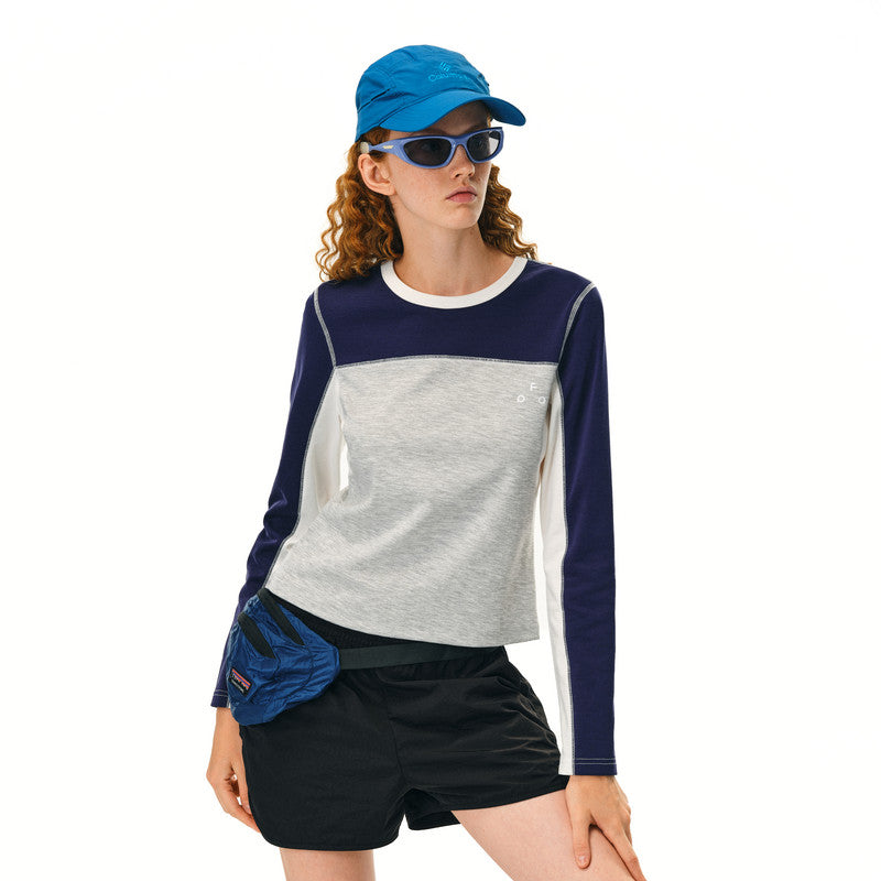 FPA Paneled Contrast Quick-Dry Long-Sleeve Sports Tee 2026 New National-Chic Autumn Casual Round Neck Women's T-Shirt