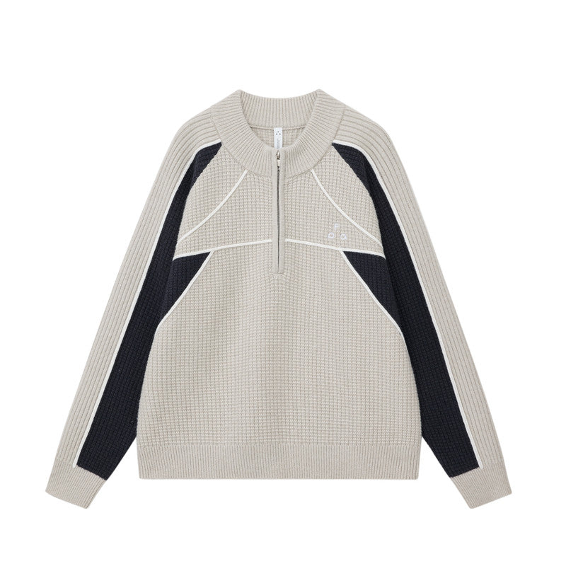 FPA Half-Zip Sports Outdoor Color-Block Knit Sweater – Retro Unisex Pullover for Spring/Autumn