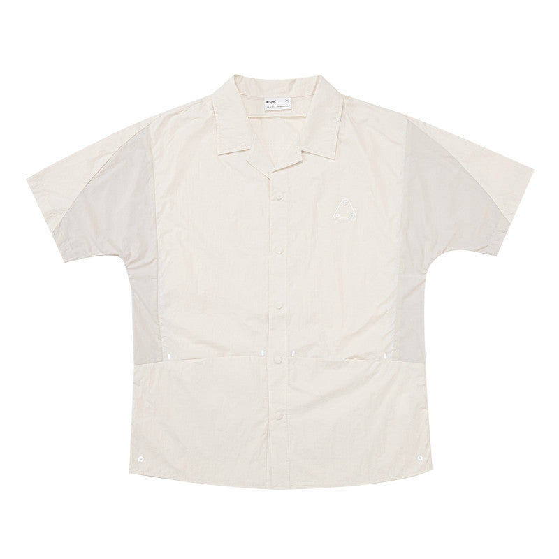 FPA Breathable Original Yarn Sun Protection 50+ Paneled Logo Shirt - Loose-Fit Black Spread Collar Men's Shirt