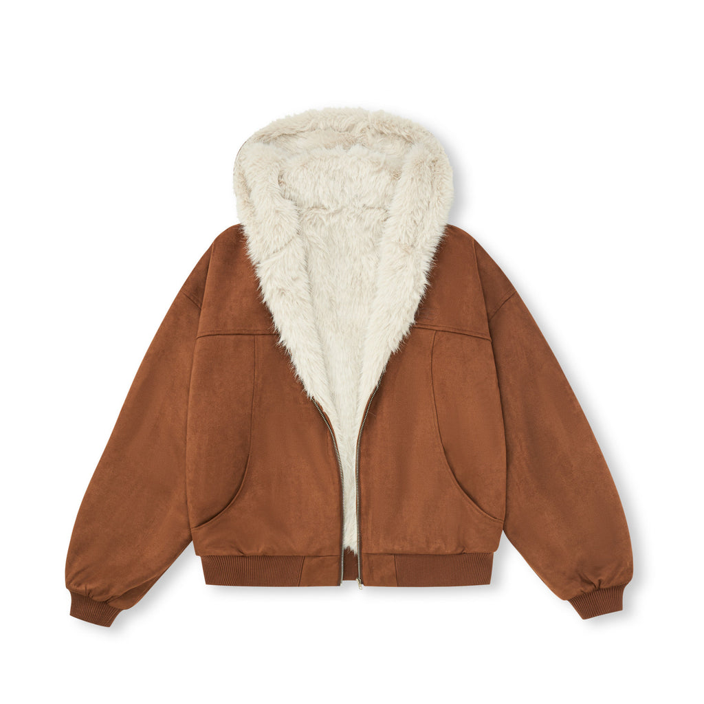 FPA Suede Quilted Cotton Jacket with Fur-Trimmed Hood, 2024 Fall/Winter New Arrival, American Style, Thickened Warm Coat