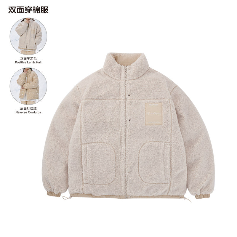 FPA Reversible Sherpa-Lined Corduroy Cotton Jacket Winter Thick Warm Chinese Streetwear Couple Style Cotton Coat for Men