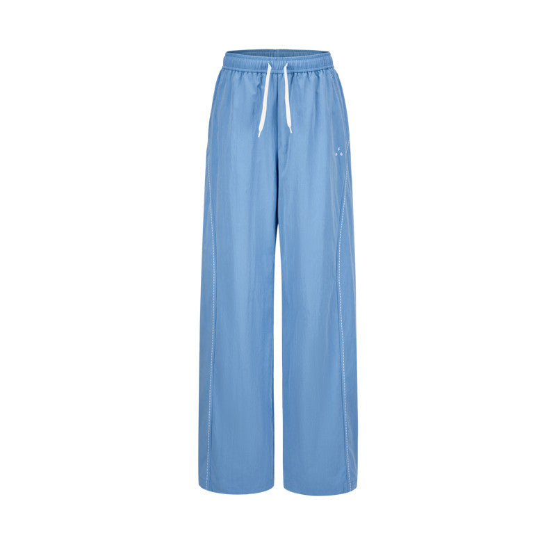 FPA Cotton-Nylon Casual Straight-Leg Pants with Rice-Grain Embroidery - 2026 Fall New Arrival, Contrast Color Couple Drawstring Loose Pants for Men