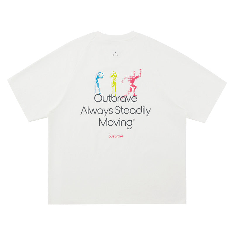 FPA Running Pattern Contrast Color COOLMAX Sports T-Shirt Outdoor Cool Touch Breathable Crew Neck Couple Style Summer Short Sleeve