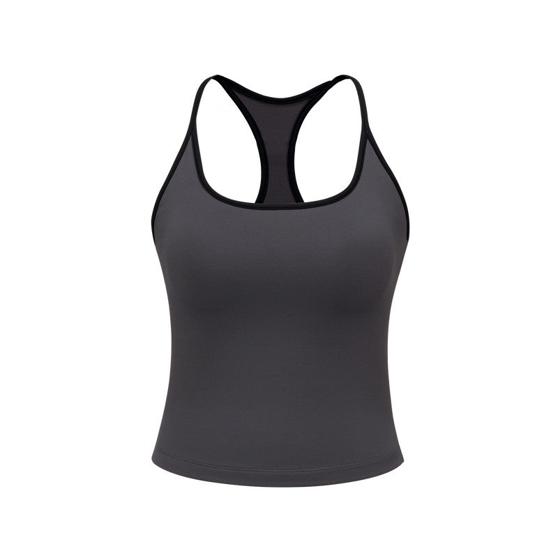 FPA High Elasticity Back Logo Camisole with Padded Bra, Summer Contrast Color Sports Yoga Fitted Undershirt Tank Top for Women