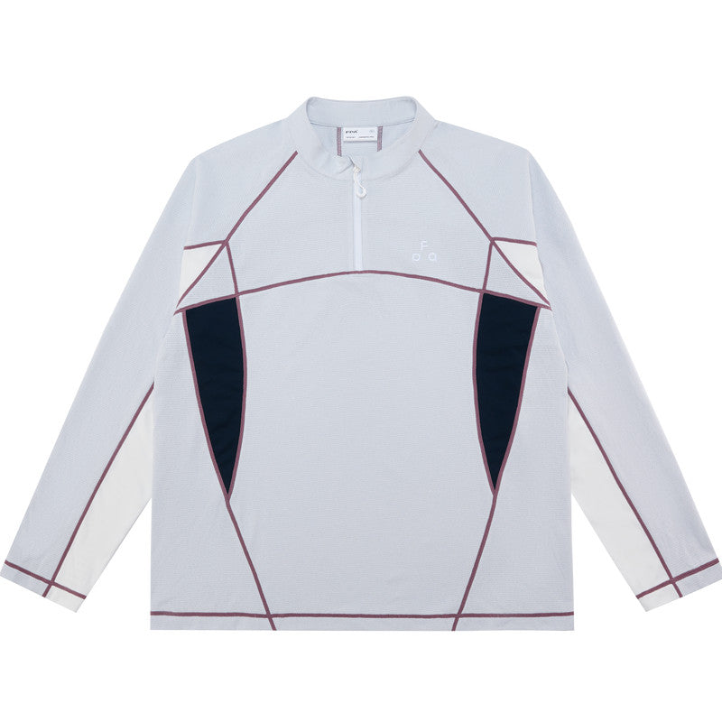 FPA Color-Block Half-Zip Long-Sleeve Top – Spring Minimalist Design Mock Neck Unisex T-Shirt
