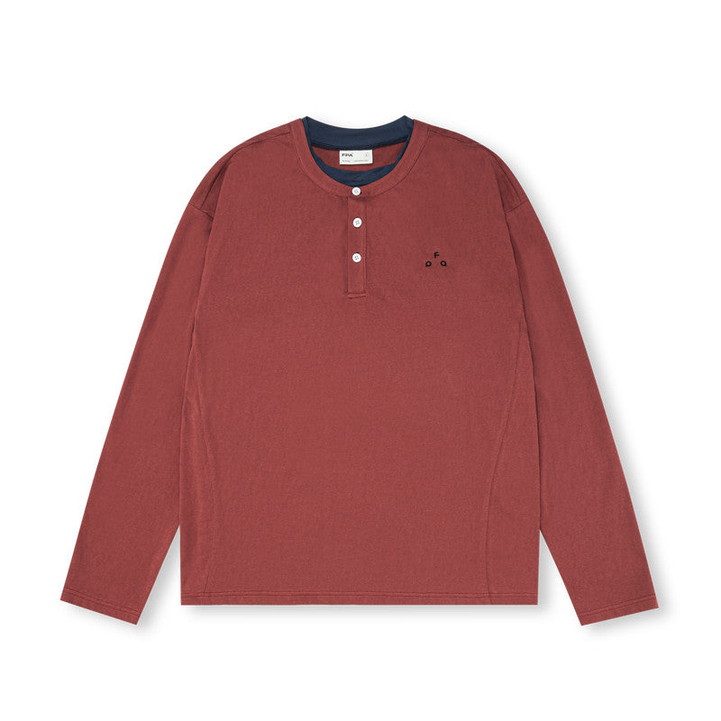 FPA Two-Tone Knit Long-Sleeve Tee - Chinese Streetwear Trendy Loose Round Neck Spring Casual Couple T-Shirt