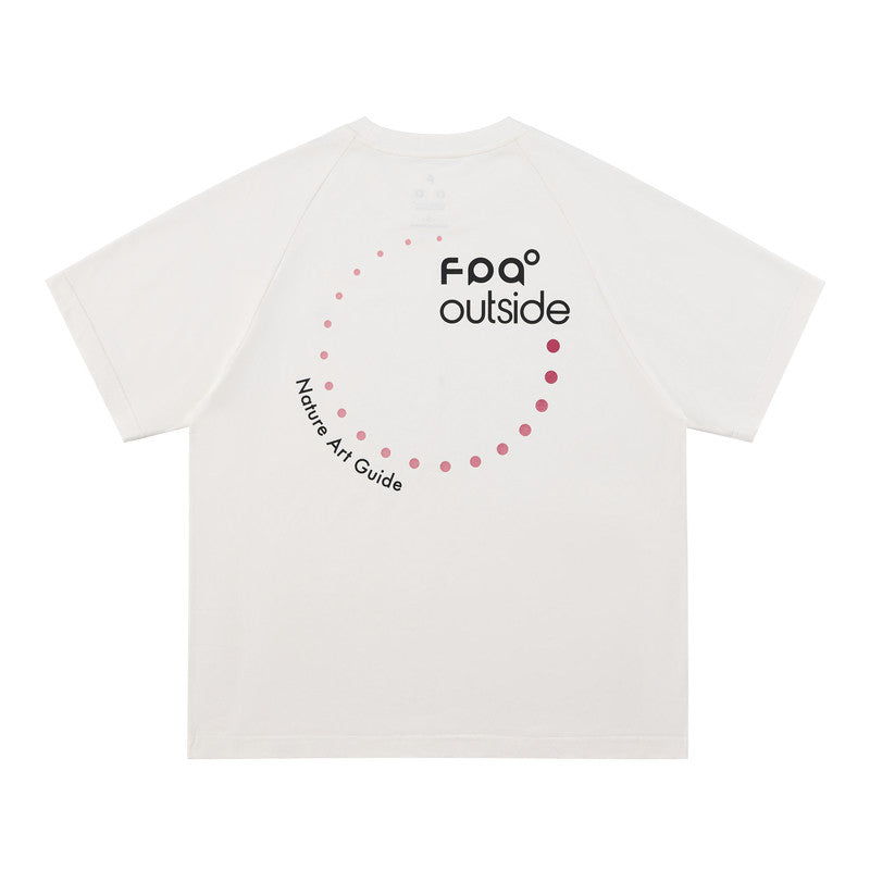 FPA Polka Dot COOLMAX Graphic Slogan Short Sleeve T-Shirt for Outdoor Sports, Round Neck, Unisex, Black and White
