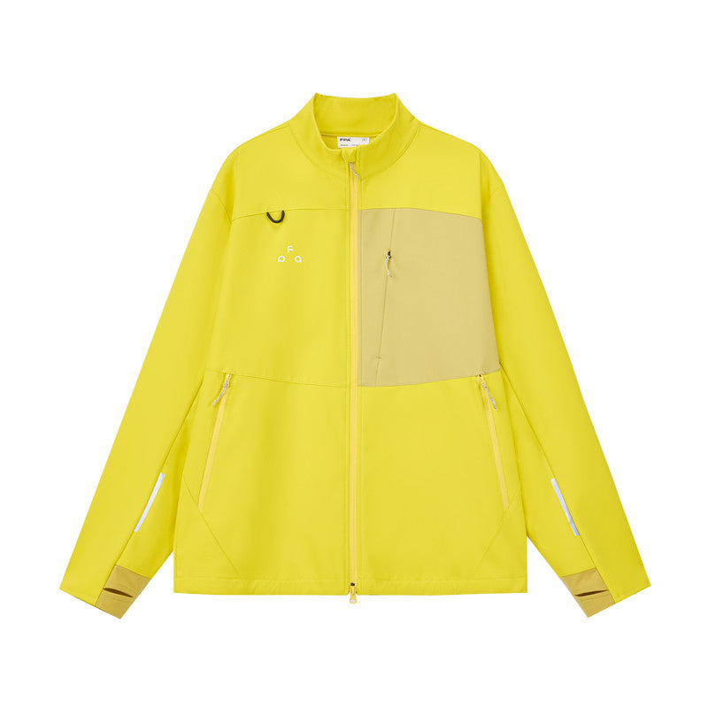 FPA Color-Block Water-Repellent Softshell Jacket for Men - Outdoor Windproof Paneled Stand Collar Loose Fit Zip-Up Black