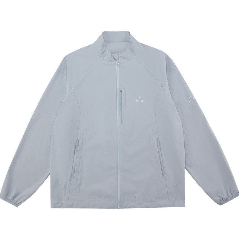 FPA Stand Collar Textured Horizontal Stripe Thin Reflective Sports Jacket - Spring Outdoor Loose Zip-Up Couple Jacket