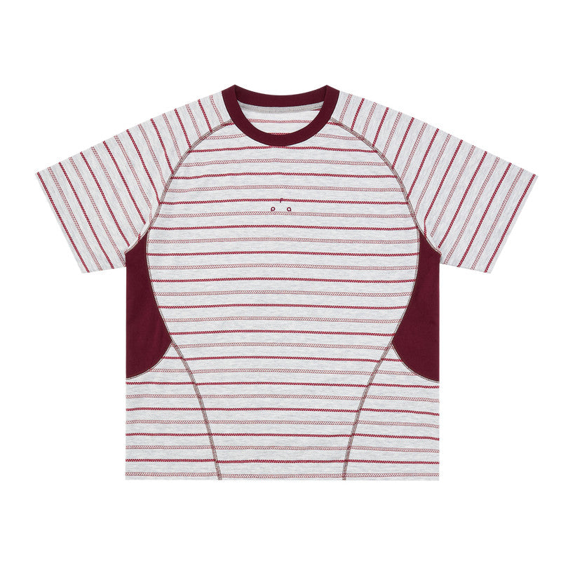 FPA Sports Texture Striped Color-Block T-Shirt Summer American Retro Crew Neck Couple Style Streetwear Short Sleeve