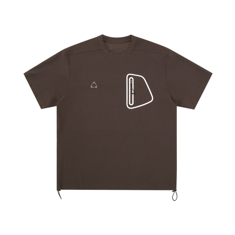 FPA Waffle Textured Pocket Sports Outdoor T-Shirt, Summer Cool Loose Round Neck Chinese Streetwear American Style Short Sleeve Men
