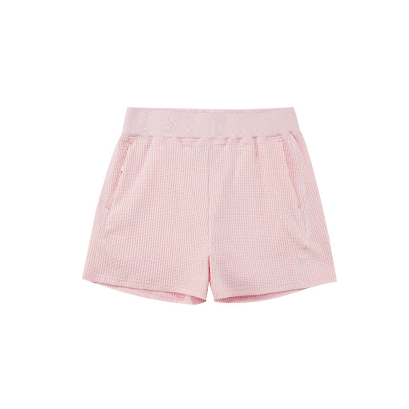 FPA Sport Flower Shadow Knit Texture Shorts for Women - Summer Contrast Zipper Casual 3/4 Shorts