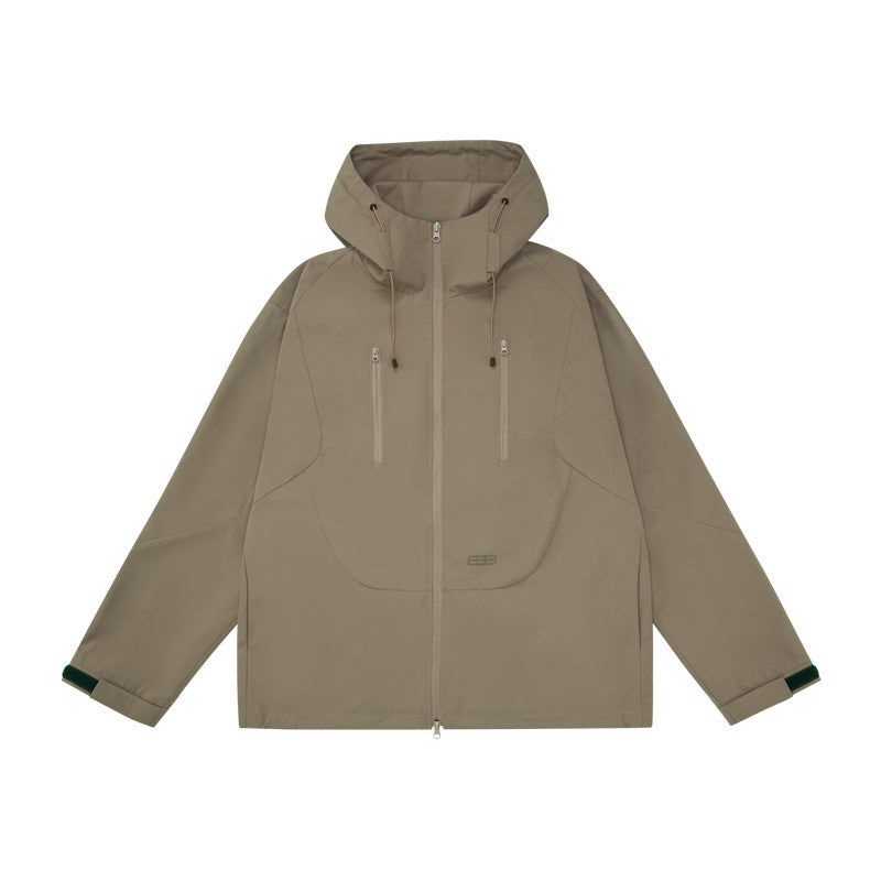 FPA Double-Zip Hooded 3D-Structured Shell Jacket for Outdoor Sports, Windproof