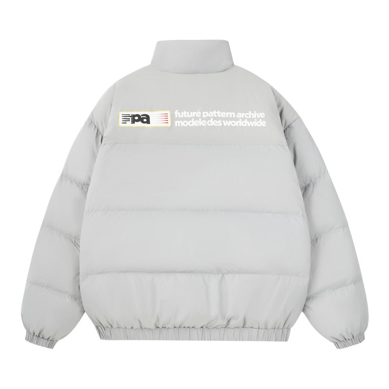 FPA Square Text Layout Down Jacket – Chinese Streetwear Winter Puffer Coat, Thick Warm Black Down Outerwear