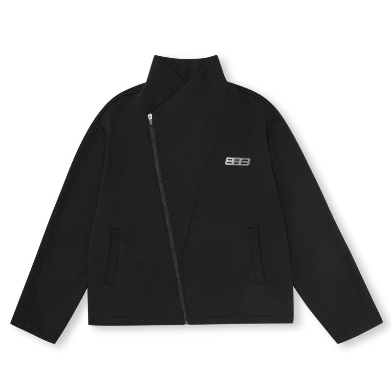 FPA Bias-Cut High-Collar Cropped Jacket - Chinese Streetwear Trendy Loose Spring Casual Unisex Coat