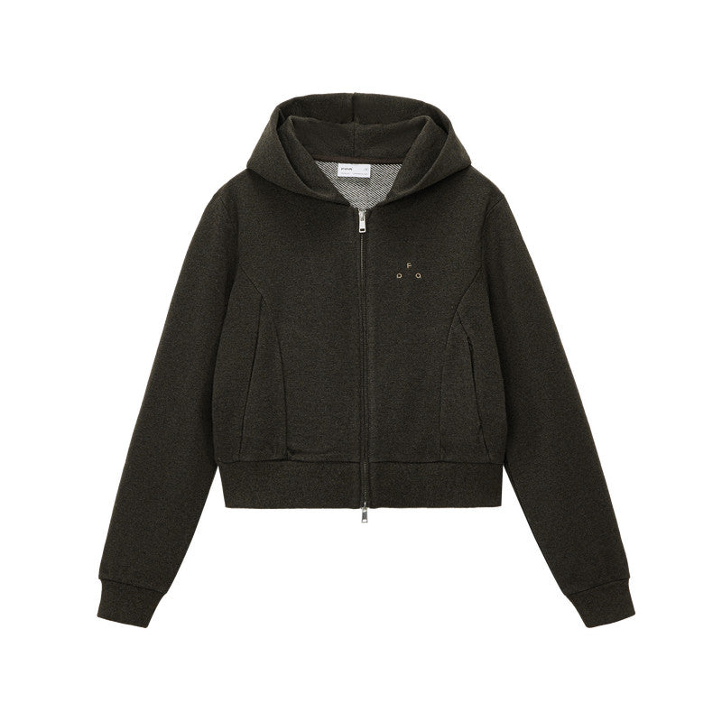 FPA Double Zipper Hooded Cropped Fleece Sweatshirt