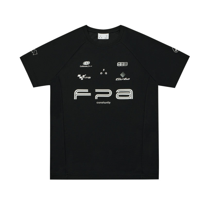 FPA Racing Motorsport Logo Raglan Short Sleeve Summer Quick-Dry Crew Neck T-Shirt for Men, Black/White