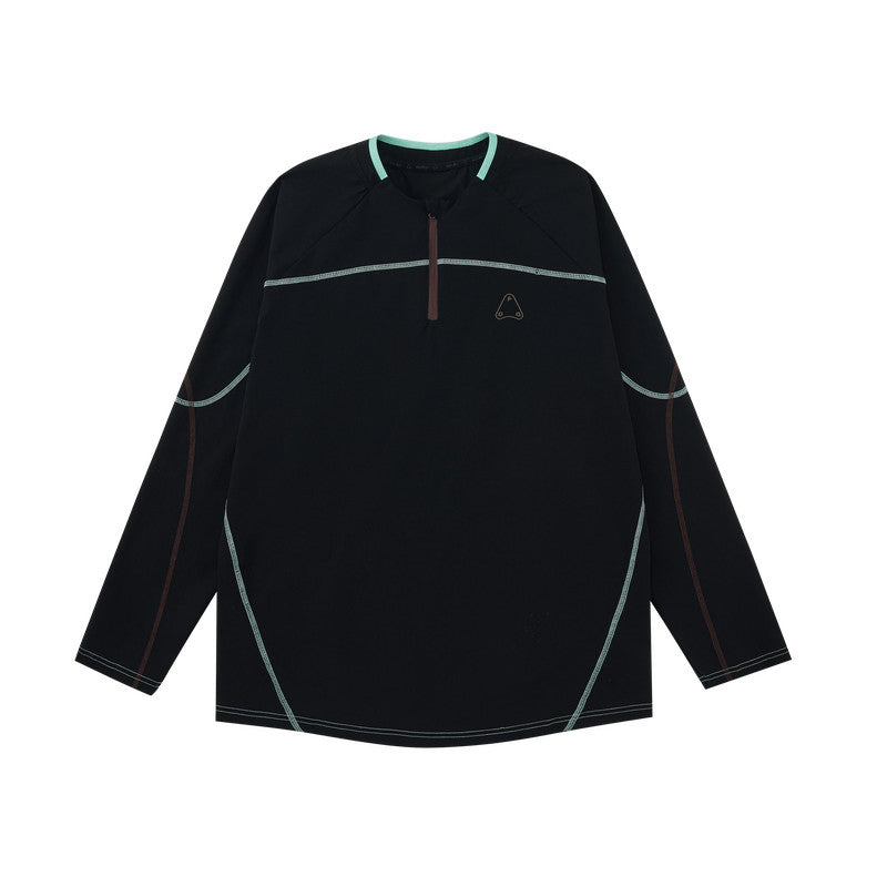 FPA Moisture-Wicking Half-Zip Color-Block Long-Sleeve Outdoor Sports Casual American Streetwear Couple Autumn T-Shirt