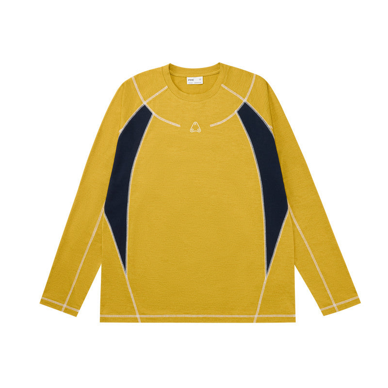 FPA Color-Block Stitching Sports T-Shirt | Chinese Streetwear Fall Loose Fit American Style Design Crew Neck Long Sleeve